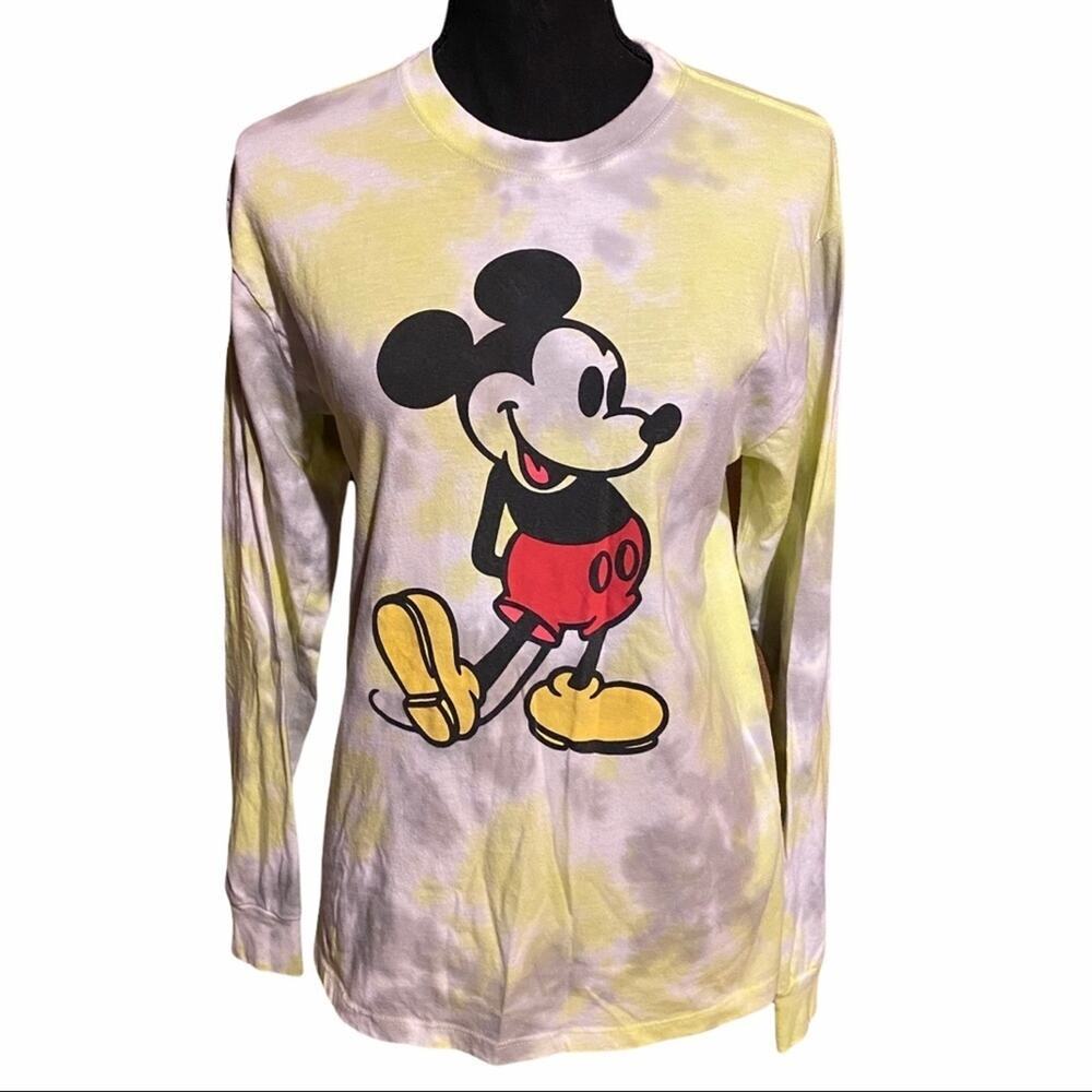Disney Tie Dye  Yellow Mickey Long Sleeve T-Shirt Women's S Small